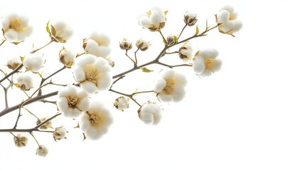 Stunning Cotton Blossom Display on a Crisp White Canvas