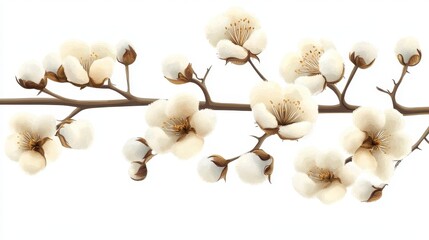 Stunning Cotton Blossom on a Crisp White Canvas: A Touch of Nature's Beauty