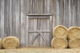 Rustic Barn Backdrop. Wooden Farm Architecture with Hay, Door, and Weathered Wall Details