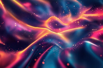 Wall Mural - Vibrant Holographic Cosmos: An Abstract Nebula with Twinkling Stars and Galactic Depth