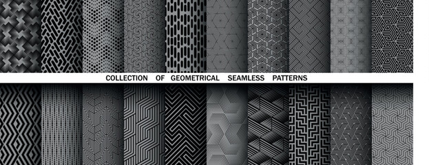 Aufkleber - Geometric set of seamless black and gray patterns. Simple vector graphics