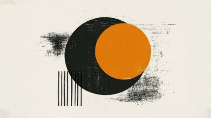 Poster - Abstract art featuring overlapping circles in black and orange, textured background