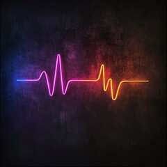 Poster - Vibrant neon heartbeat graphic on dark textured background