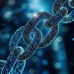Poster - Abstract digital chain; interconnected nodes forming a secure link