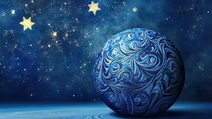 Poster - Swirling blue globe against a mystical starry background in cosmic depths, background globe with swirling star patterns in mystical blue setting