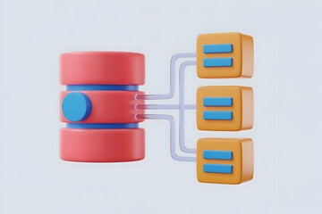 Fototapete - 3D Render of Database Server with Connected Data Blocks