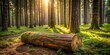 © Nasnunt - A wooden log placed on a forest floor, surrounded by tall trees and underbrush , nature, wood