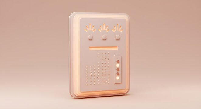 Minimalist 3D Render of a Retro-Styled Device with Glowing Details and User Interface Elements