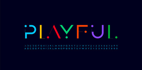 Poster - Font colorful alphabet, thin letters from A to Z and numbers from 0 to 9, made thin line and circle dot vector illustration 10EPS.