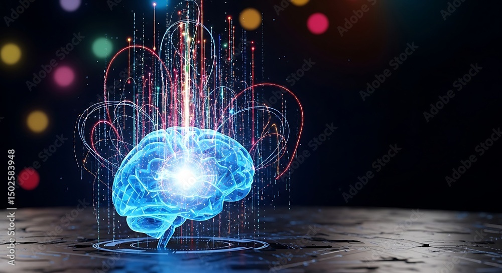 Luminous AI Brain Unveiling Neural Networks on Futuristic Surface ...