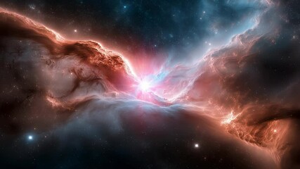 Wall Mural - Crafted by the universe, vibrant gases and radiant stars converge in a stunning display of cosmic artistry, illuminating the night sky beyond our world.