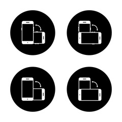 Fototapete - Auto rotate mobile phone icon set on black circle. Smartphone rotation sign symbol