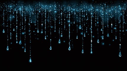 Elegant water droplets in various sizes and shapes cascading in a beautiful pattern against a dark backdrop creating a dynamic yet peaceful visual.