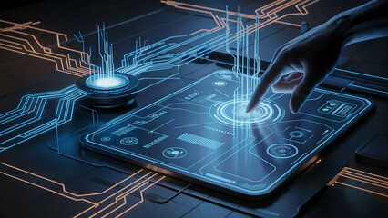 Fototapete - Futuristic technology hand interacting digital interface