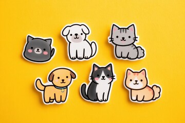 Poster - Cute Pet Stickers Featuring Various Adorable Animals on a Bright Yellow Background With Clear Edges for Creative Projects and Fun Decorations