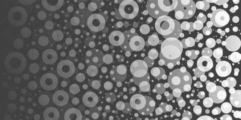 Poster - A monochromatic abstract pattern of overlapping circles with varying sizes and opacity, forming a textured and dynamic design on a dark background.