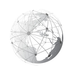 Poster - Black and White Modern Minimal Style Polygonal Network Structure, Digital Telecommunications Concept Design, Network Connections, Transparent Geometric Wireframe, Creative Isolated Vector Illustration