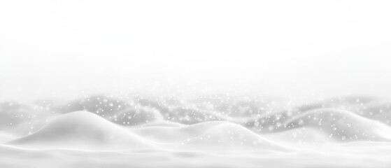 Poster - Winter landscape snow covered hills with falling snowflakes on a white background ideal for christmas designs and seasonal projects