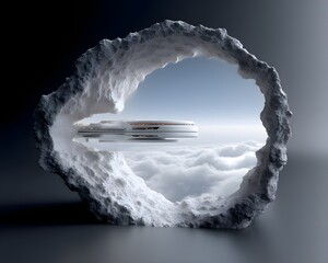 Poster - a futuristic utopia built on a massive asteroid ring orbiting a blue giant star, advanced architecture seamlessly integrated with nature, floating energy-powered transportation, dreamlike yet highly