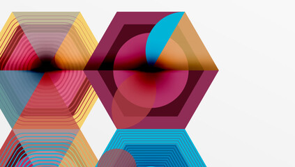Aufkleber - abstract geometric composition. hexagons overlap, creating colorful striped patterns. modern design,