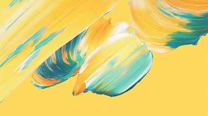 Poster - Abstract artwork featuring swirling yellow, orange, and teal paint strokes on a yellow background