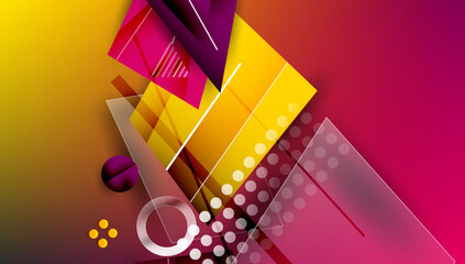 Aufkleber - Abstract geometric composition. Vibrant colors blend, creating dynamic visual experience. Shapes overlap, suggesting depth, movement.
