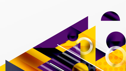 Fototapete - Abstract geometric composition. Purple, yellow shapes overlap, creating dynamic visual effect. Modern design elements present.