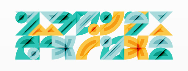 Aufkleber - Abstract geometric pattern. Turquoise, orange hues create retro vibe. Repeating shapes suggest movement, rhythm. Minimalist design.