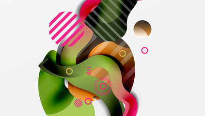 Poster - Abstract colorful shapes overlap, creating dynamic composition. Green, orange, pink hues dominate design. Modern aesthetic.
