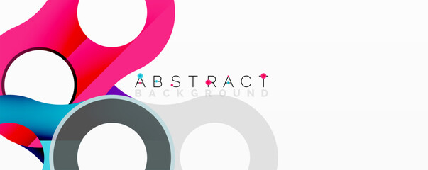 Poster - Bright colorful shapes overlap white circles. Modern design with gradient hues creates dynamic visual effect. Simple, clean aesthetic.