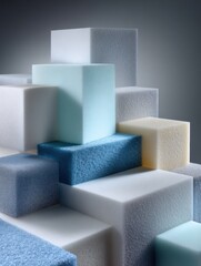 Fototapete - Geometric Arrangement of Foam Polyurethane Blocks in Varying Colors With an Empty Upper Area