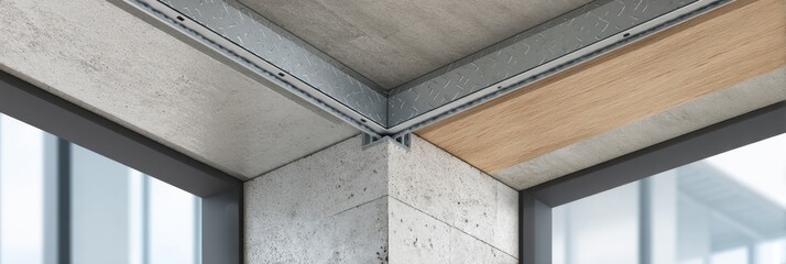 Poster - Corner Detail View of Drywall Profile System Featuring a Free Upper Zone in Contemporary Architectural Design