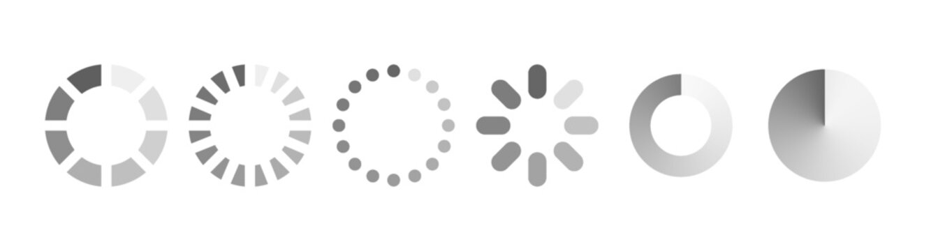 Loading icon set PNG. Circular progress bars, buffering and wait symbols. Download and upload signs isolated on white background.