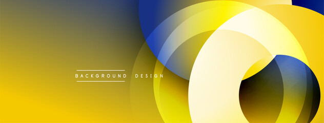 Poster - Abstract geometric design. Overlapping circles, gradients create dynamic visual effect. Yellow, blue hues dominate composition. Modern aesthetic.