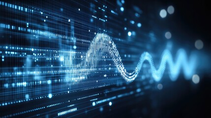 Poster - Abstract digital wave flowing through a binary code background