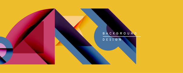 Aufkleber - Abstract geometric composition. Overlapping shapes create dynamic visual effect. Bright colors contrast against yellow backdrop. Modern design element for backgrounds.