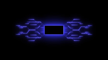 Advanced Futuristic CPU chip set and electric circuit with data transfer moving on dark background Neon glowing futuristic cyberspace technology background template.