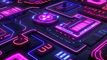 Aufkleber - Futuristic neon-lit digital interface with glowing panels and circuitry
