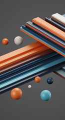 Aufkleber - Abstract 3D Render Geometric Shapes Colorful Stripes and Floating Spheres