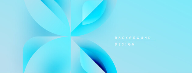 Poster - Abstract blue shapes create floral pattern. Light gradient background offers modern design element. Simple text reads background design.