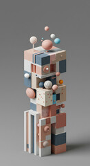 Aufkleber - Abstract 3D Geometric Shapes Pastel Cubes and Spheres Modern Art Composition