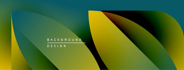 Fototapete - Abstract fluid shapes blend, creating vibrant gradients. Yellows, greens, blues form dynamic composition. Text reads background design. Modern aesthetic.