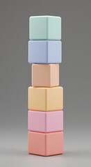 Poster - Stack of Pastel Colored Cubes Abstract Geometric Design Minimalist 3D Render
