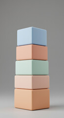 Poster - Stack of Pastel Colored Cubes Abstract Minimalist 3D Render