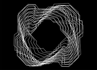 Leinwandbilder - Vector pattern of thin white broken lines on a black background. Modern swirling design element, for backgrounds, presentations, posters. Modern background with space for text. Frame, grid. Light