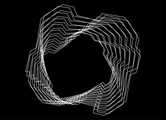 Leinwandbilder - Vector symmetrical pattern of thin white broken lines on a black background. Modern swirling design element, for backgrounds, presentations, posters. Modern background with space for text. Frame, lace