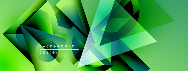 Leinwandbilder - Abstract geometric shapes overlap, creating vibrant green gradient background. Modern design elements suggest dynamic composition.