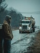 © SlotPoM - Soaked Trucker Gazing at Distant Roadway
