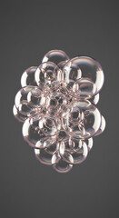 Poster - Abstract iridescent bubbles cluster 3D rendered glassy spheres translucent orbs floating group