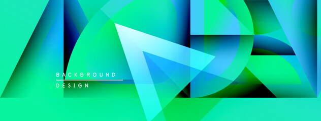Leinwandbilder - Abstract geometric shapes overlap, creating vibrant turquoise gradients. Modern design elements suggest dynamic movement, sleekness.